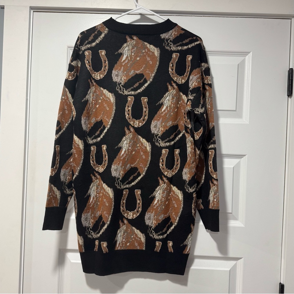 Western Patterned Oversized Mini Sweater Dress NWT - image 2